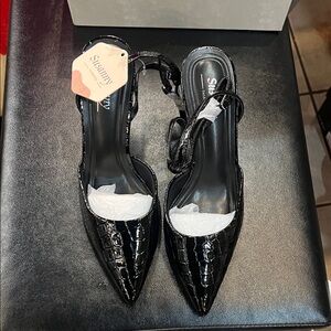 Black Croc-Embossed Heels